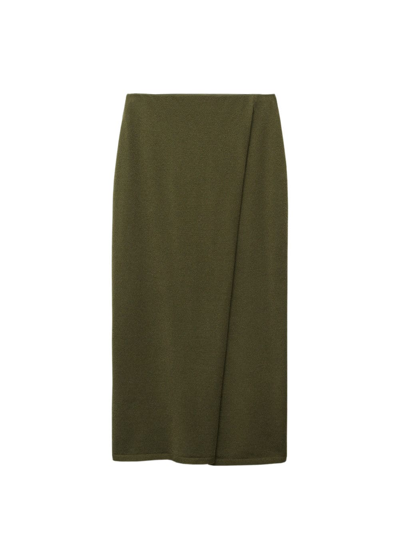 Shop Mango Knit Wrap Skirt Khaki