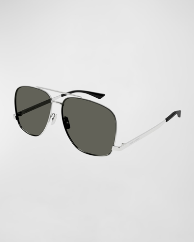 Shop Saint Laurent Leon Aviator Sunglasses In Shiny Silver