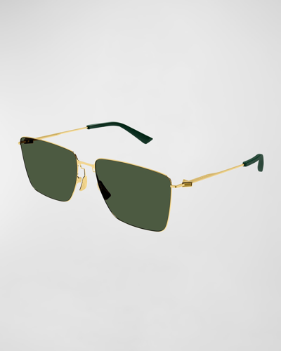 Shop Bottega Veneta Men's Bv1267sm Ultrathin Metal Rectangle Sunglasses In 04 Shiny Gold Btv