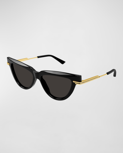 Shop Bottega Veneta Logo Metal Alloy & Acetate Cat-eye Sunglasses In Shiny Solid Black