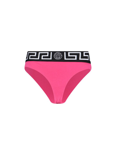 Shop Versace Embroidered Waistband Swim Briefs In Pink