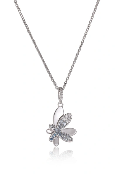 Classicharms Silver Gradient Blue Pavé Diamond Butterfly Pendant Necklace In Silver