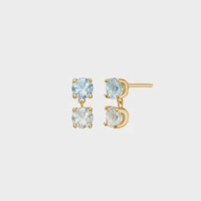 Shop Carre Carré Gold Plated Ear Studs With Blue Topaz And Prasiolite