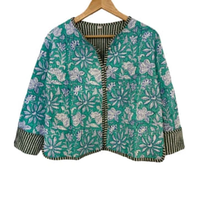 Shop Behotribe  &  Nekewlam Jacket Quilted Reversable Cotton Kantha Block Printed Blue Floral