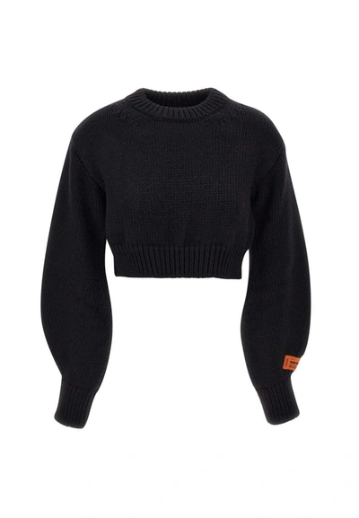 Shop Heron Preston "crop Crewneck" Wool Pullover In Black