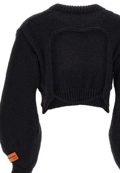 Shop Heron Preston "crop Crewneck" Wool Pullover In Black