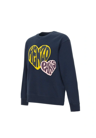 Shop Kenzo Paris "hearts Classic" Cotton Sweatshirt In Blue