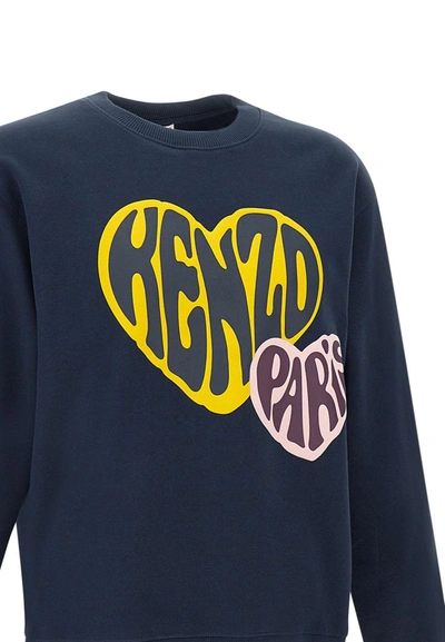 Shop Kenzo Paris "hearts Classic" Cotton Sweatshirt In Blue