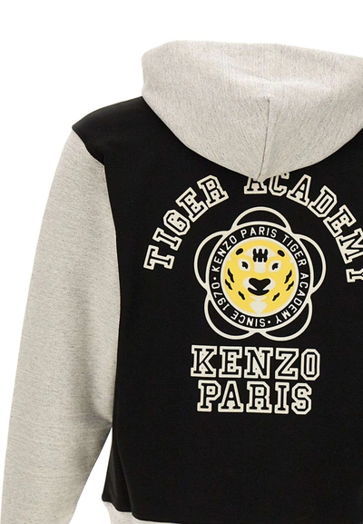 Shop Kenzo Paris "tiger Academy" Cotton Sweatshirt In Grey/black