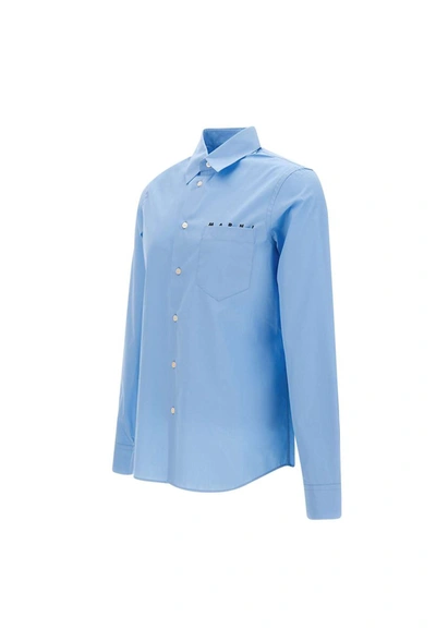 Shop Marni Cotton Poplin Shirt In Blue