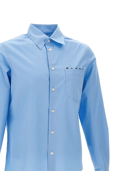 Shop Marni Cotton Poplin Shirt In Blue