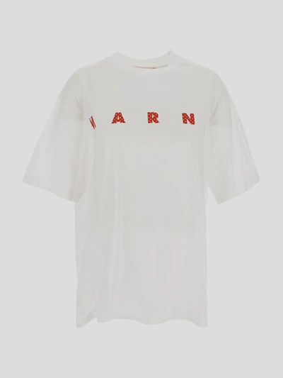 Shop Marni Polka Logo T-shirt In White