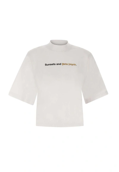 Shop Palm Angels "sunsets Tee" Cotton T-shirt In White