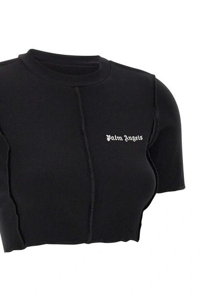 Shop Palm Angels Cotton "classic Logo Crop Top" In Black