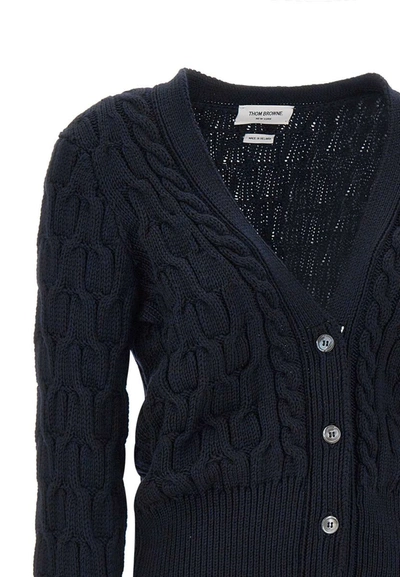 Shop Thom Browne "crisscross Cable Stitch"  Wool Cardigan In Blue