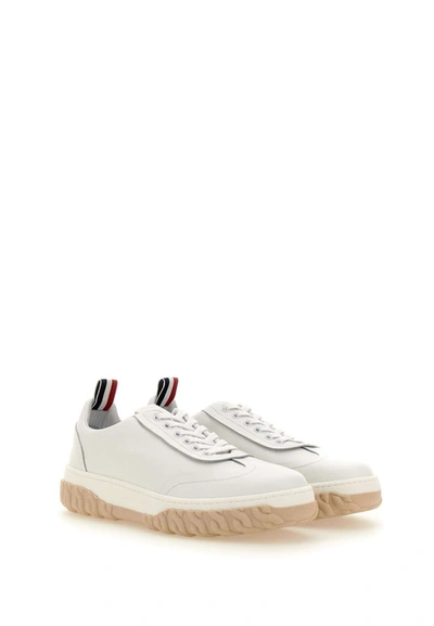 Shop Thom Browne "field" Leather Sneakers In White