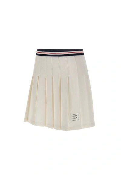 Shop Thom Browne "pleated Skirt"  Cotton Miniskirt In White