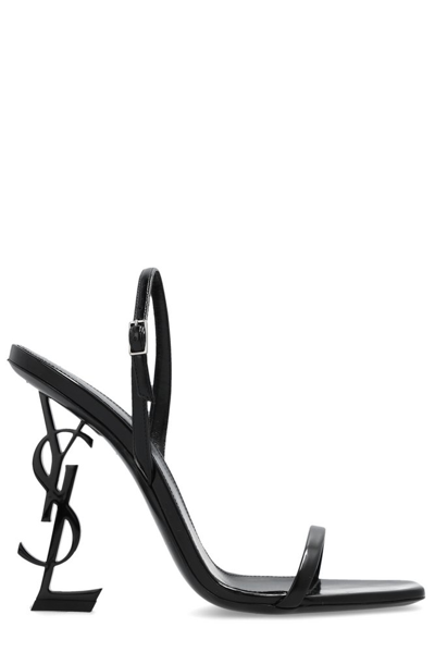 Shop Saint Laurent Opyum Logo Plaque Sandals In Black