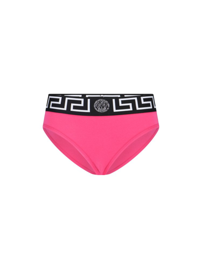 Shop Versace Greca Logo Band Briefs In Pink