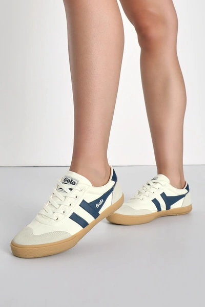 Shop Gola Badminton Off White And Baltic Color Block Suede Sneakers