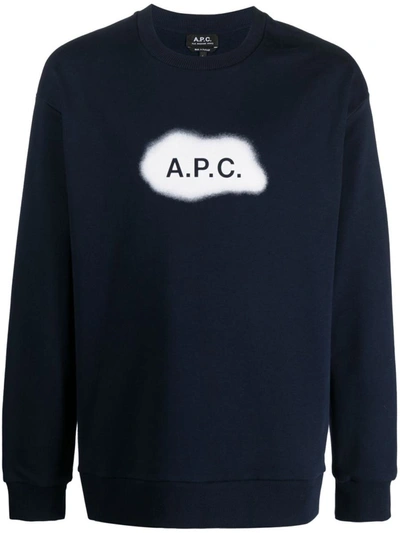 Shop Apc A.p.c. Logo Organic Cotton Sweatshirt In Blue