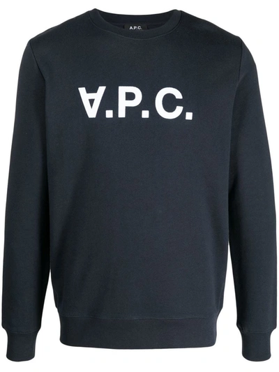 Shop Apc A.p.c. Logo Organic Cotton Sweatshirt In Blue