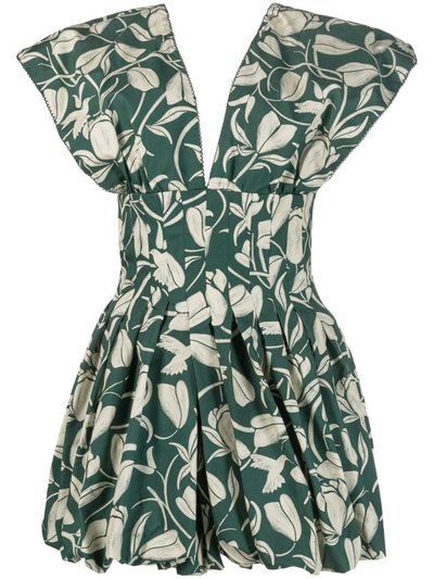 Shop Agua By Agua Bendita Printed Cotton Short Dress In Green