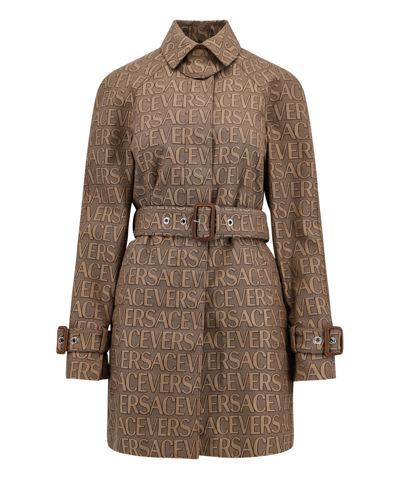 Versace Trench Parka Coat In Beige
