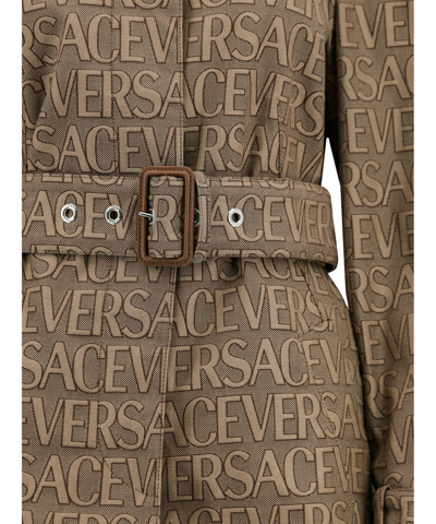 Versace Trench Parka Coat In Beige