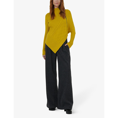 Shop Leem Women's Mustard Asymmetric Zip-embellished Knitted Jumper