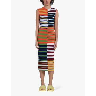 Marni Striped Patchwork Sleeveless Midi Dress In Multi-coloured