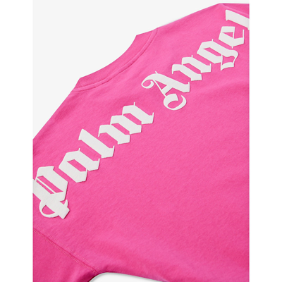 Shop Palm Angels Girls Fuchsia Whi Kids Logo-print Cotton-jersey T-shirt 4-12 Years