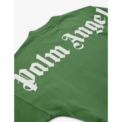 Shop Palm Angels Boys Green White Kids Logo-print Cotton-jersey T-shirt 4-12 Years