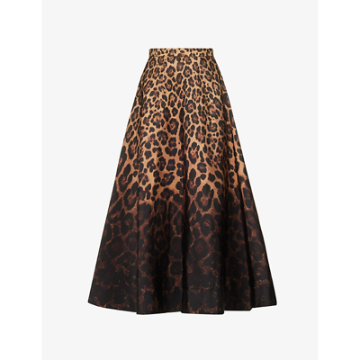 Shop Valentino Womens Animalier Leopard-print Flared Silk Maxi Skirt