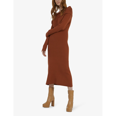 Shop Leem Women's Cinnamon Off-the-shoulder Woven Knitted Maxi Dress