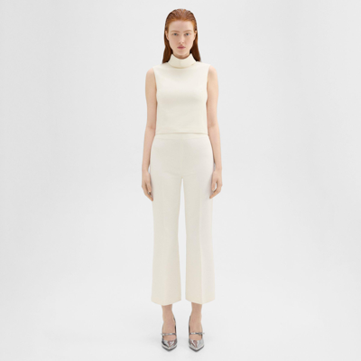 Shop Theory Cropped Kick Pant In Double Weave In Ivory