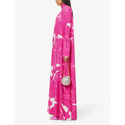 Shop Valentino Women's Milk/pink Pp Panther-print Wide-leg Silk Jumpsuit
