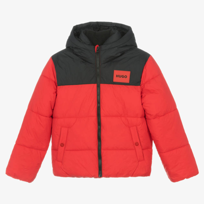 Shop Hugo Teen Boys Red & Black Puffer Jacket