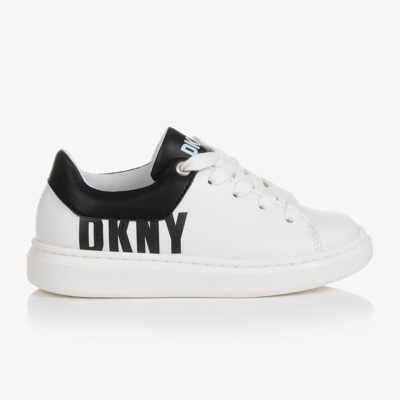 Shop Dkny Teen White & Black Leather Trainers