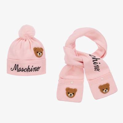 Shop Moschino Kid-teen Girls Pink Knitted Hat & Scarf Gift Set