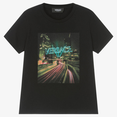 Shop Versace Boys Black City Lights T-shirt