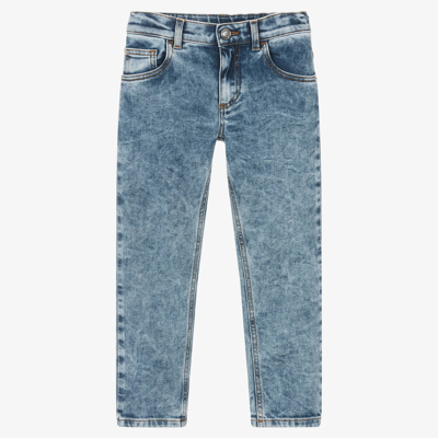 Shop Versace Boys Blue Denim Stonewashed Jeans