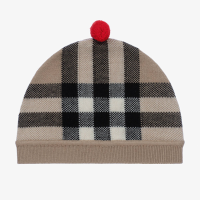 Shop Burberry Beige Wool & Cashmere Baby Hat