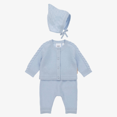 Shop Burberry Blue Cashmere Baby Trouser Set