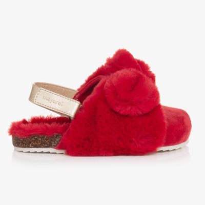 Shop Mayoral Girls Red Faux Fur & Faux Suede Slippers