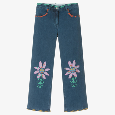 Shop Stella Mccartney Kids Teen Girls Blue Denim Flower Jeans
