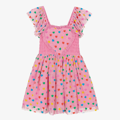 Shop Stella Mccartney Kids Girls Pink Tulle Heart Print Dress