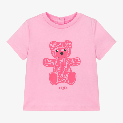 Shop Fendi Girls Pink Cotton Ff Teddy Bear Baby T-shirt