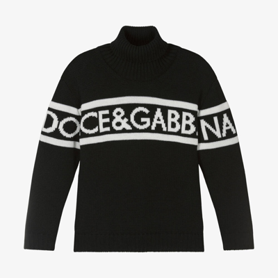 Shop Dolce & Gabbana Boys Black Knitted Wool Sweater