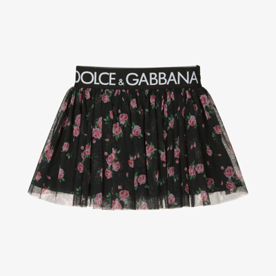 Shop Dolce & Gabbana Girls Black & Pink Rose Tulle Skirt